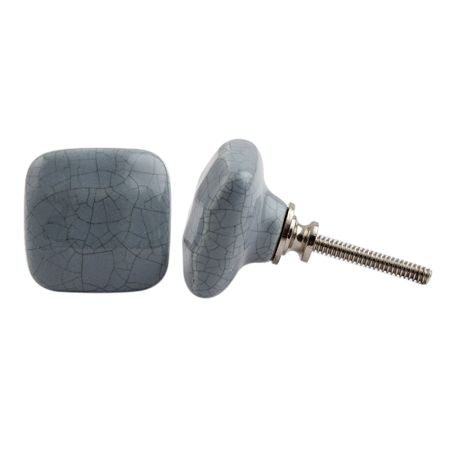 Grey Square Crackle Ceramic Dresser Knob